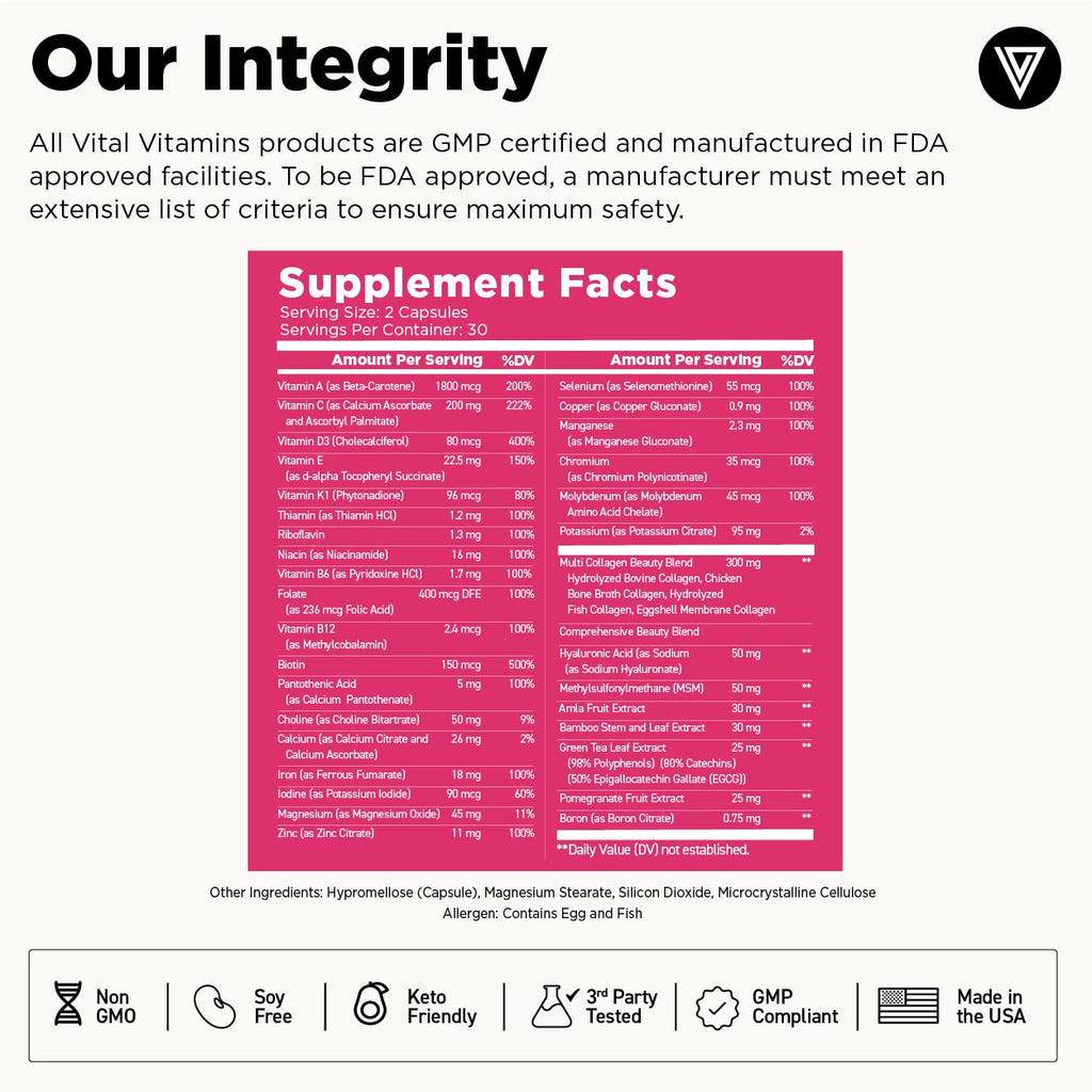 Vital Vitamins Women's Multivitamin Complex – Multi-Collagen, Hyaluronic Acid & MSM