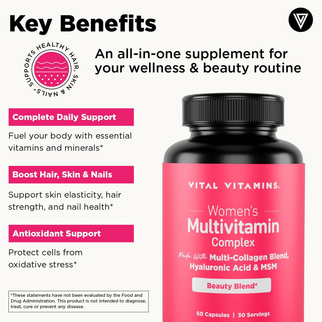 Vital Vitamins Women's Multivitamin Complex – Multi-Collagen, Hyaluronic Acid & MSM