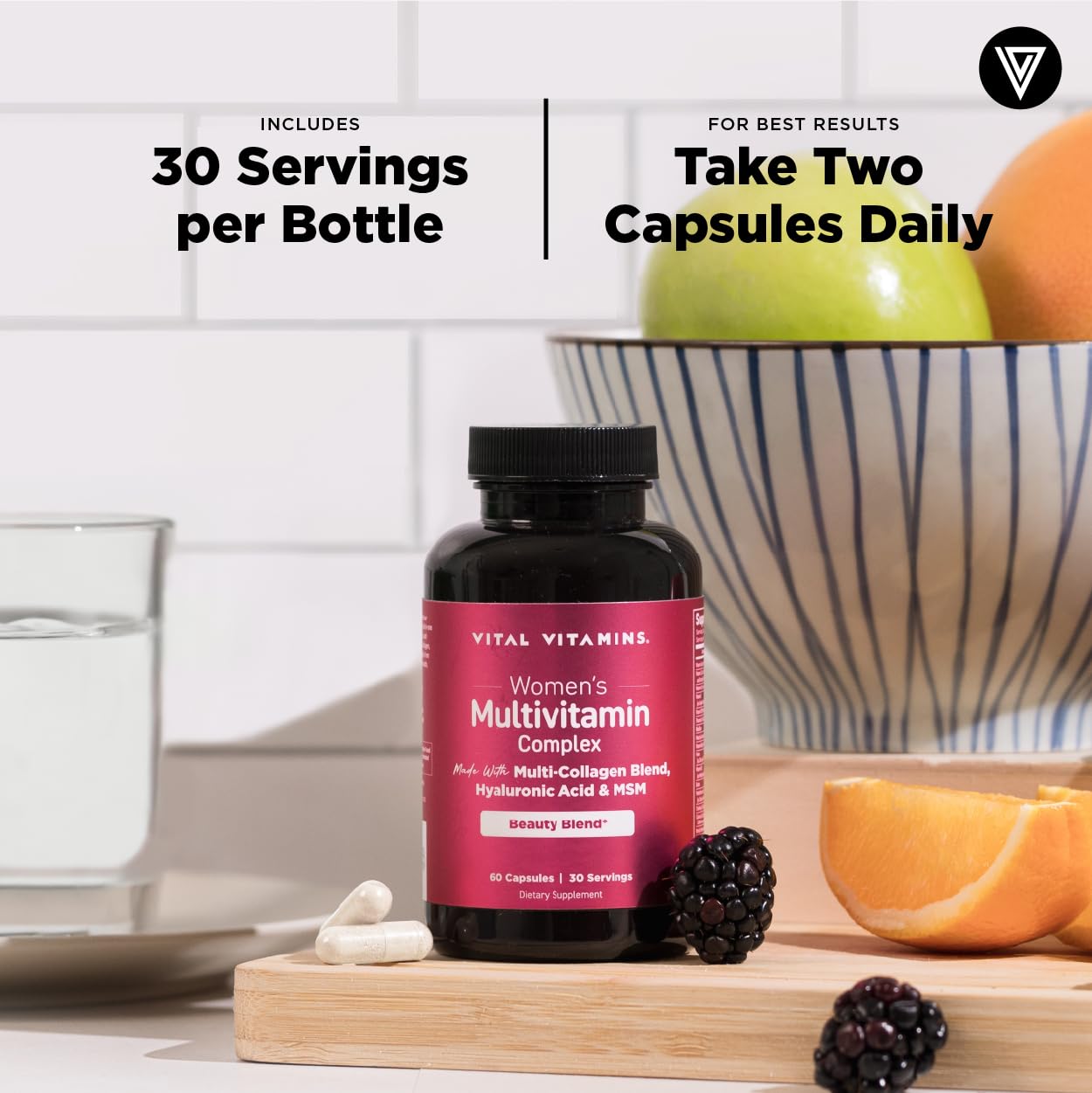 Vital Vitamins Women's Multivitamin Complex – Multi-Collagen, Hyaluronic Acid & MSM