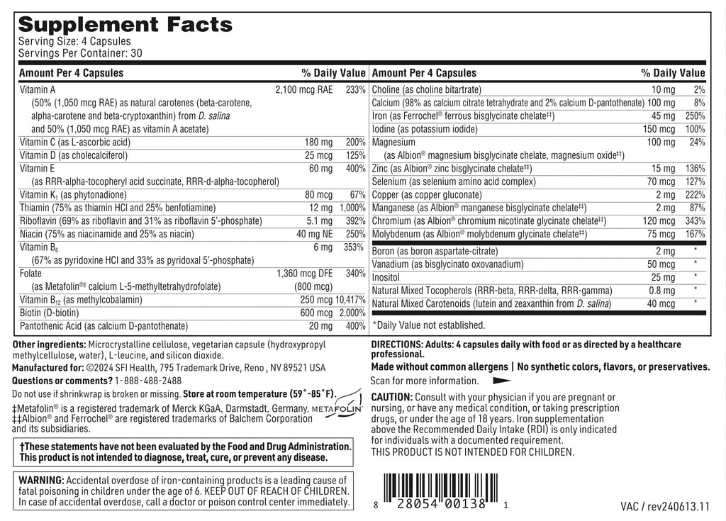 Klaire Labs SFI Health VitalActiv - Bariatric Multivitamin & Mineral Supplement, Hypoallergenic with Active Folate & Chelated Minerals (120 Capsules)