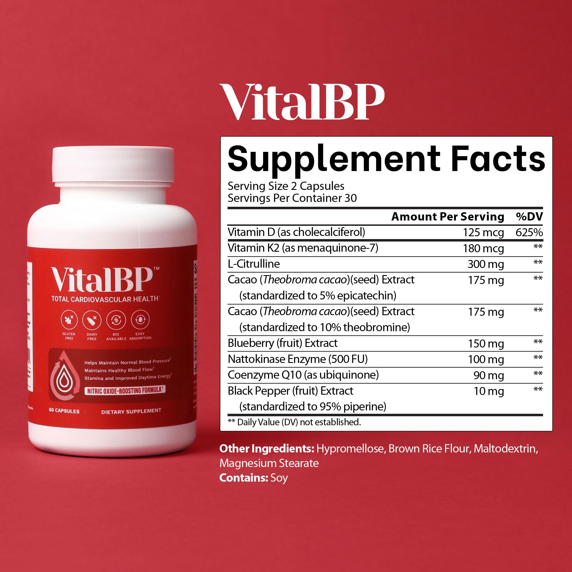 VitalBP - 2 Pack – Supports Normal Blood Pressure with CoQ10, L-Citrulline, K2 & D3 – 60 Capsules