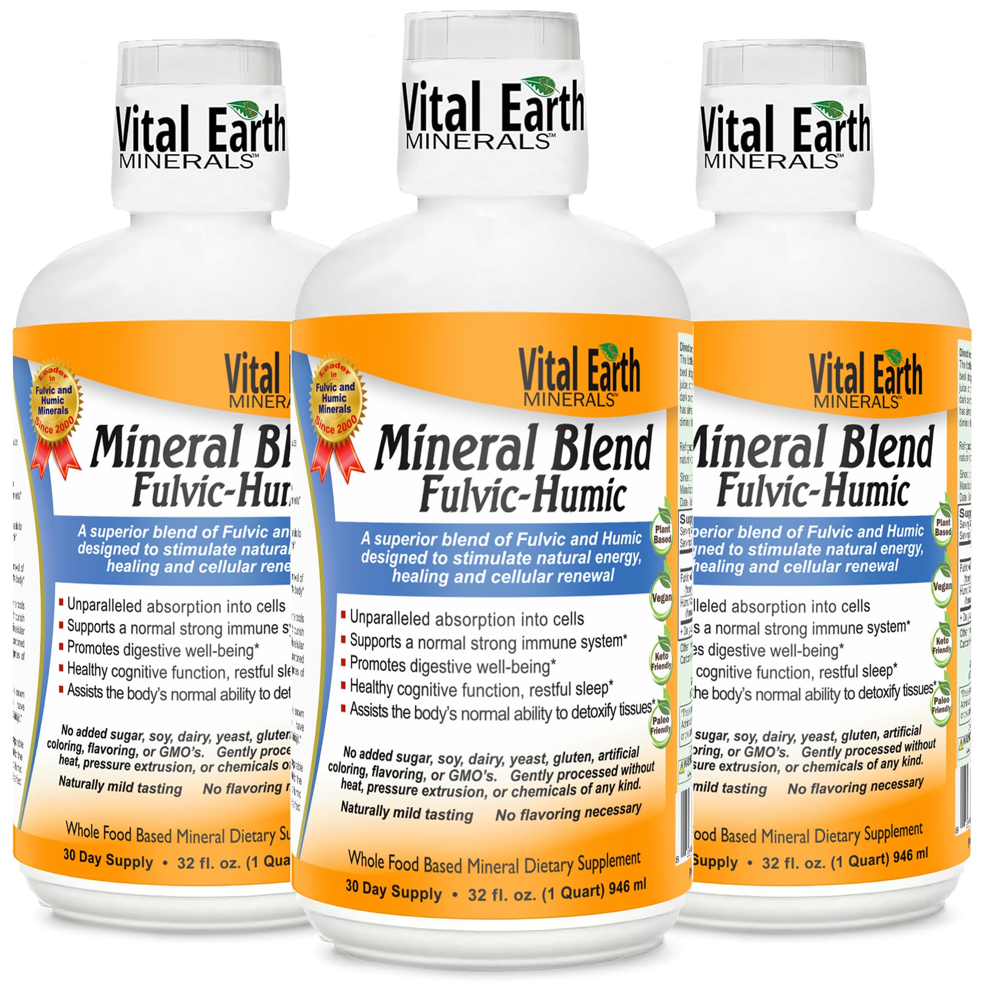 Vital Earth Minerals Fulvic Humic Mineral Blend Liquid 3-Pack – 70+ Trace Minerals, Electrolytes for Energy, Balance & Recovery