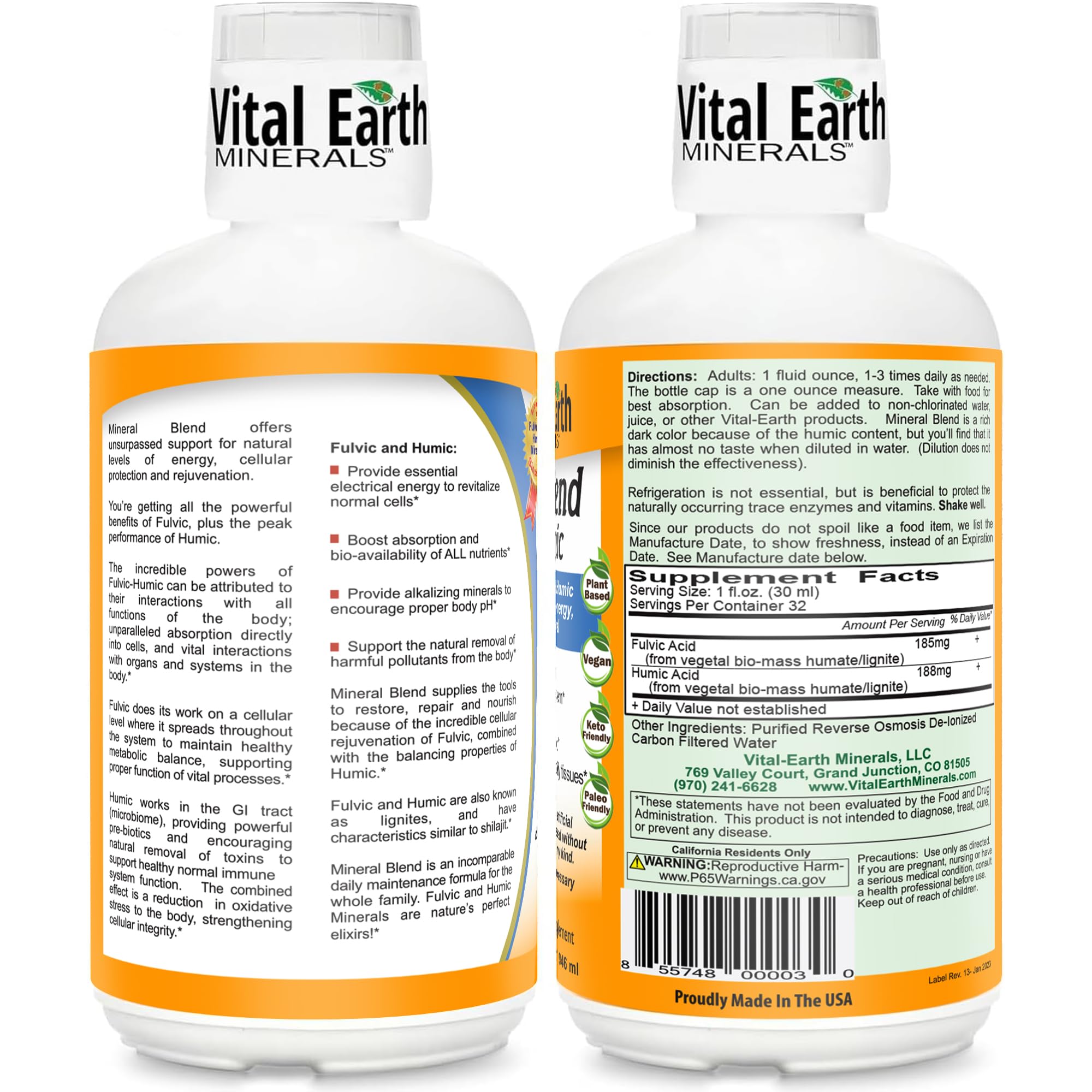 Vital Earth Minerals Fulvic Humic Mineral Blend Liquid 3-Pack – 70+ Trace Minerals, Electrolytes for Energy, Balance & Recovery