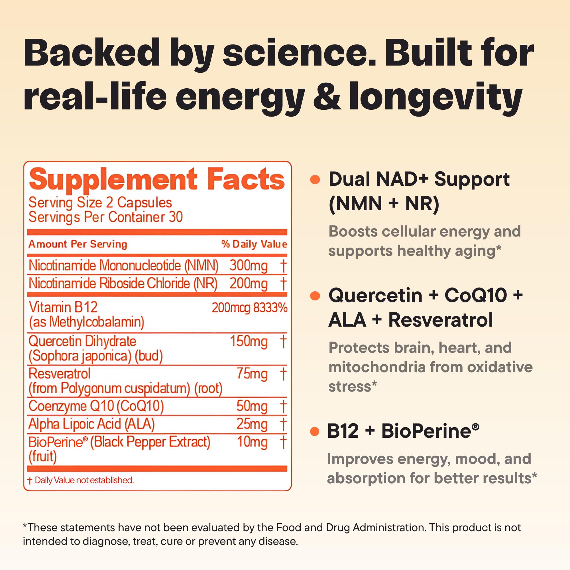VitalForm NAD+ Booster – NMN + NR Complex for Energy, Healthy Aging & Brain Support | 60 Vegan Capsules