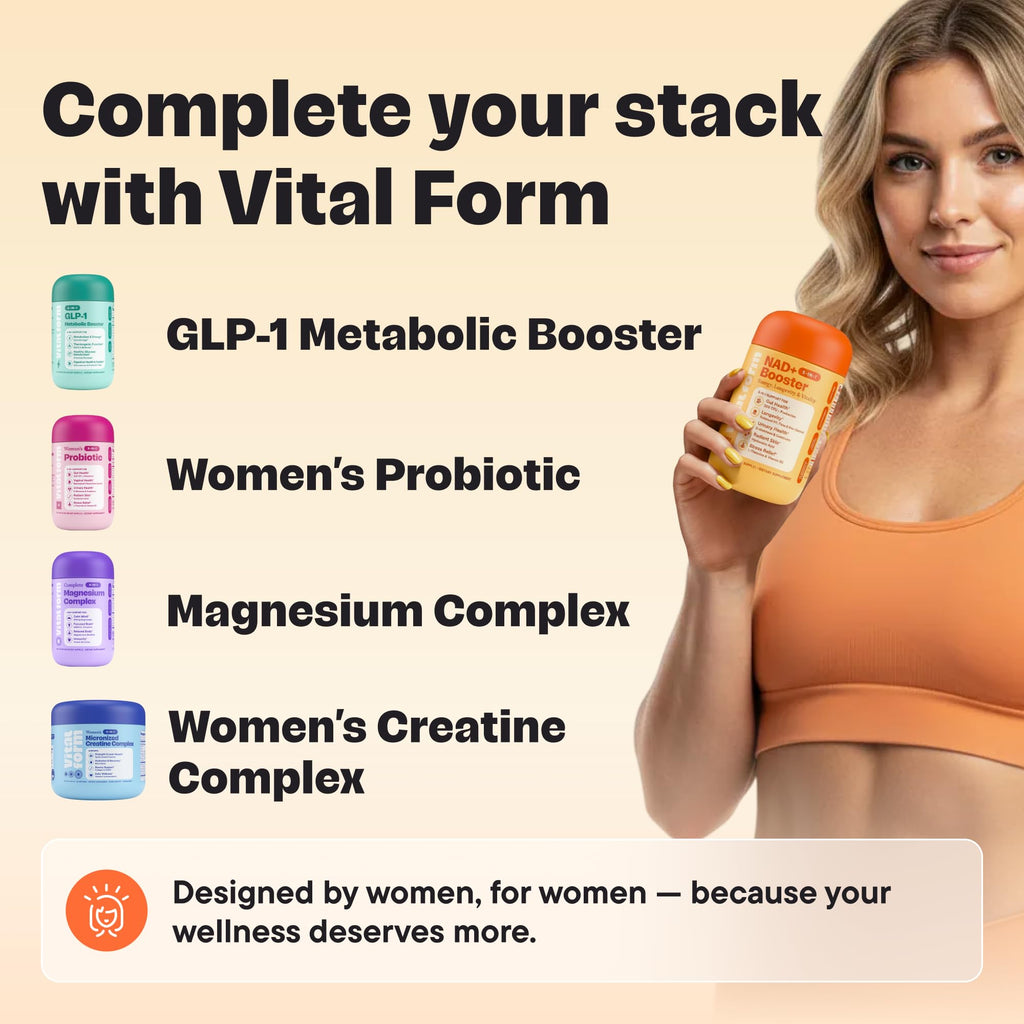 VitalForm NAD+ Booster – NMN + NR Complex for Energy, Healthy Aging & Brain Support | 60 Vegan Capsules