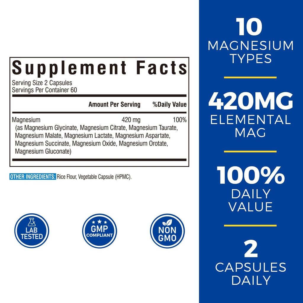 Vitalibre 10-in-1 Magnesium Complex – 420mg Elemental Magnesium
