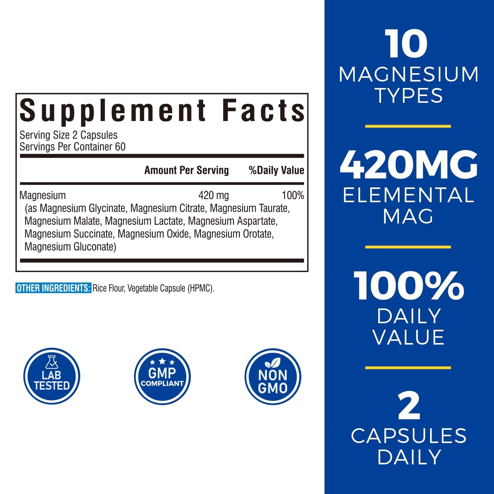 Vitalibre 10-in-1 Magnesium Complex – 420mg Elemental Magnesium