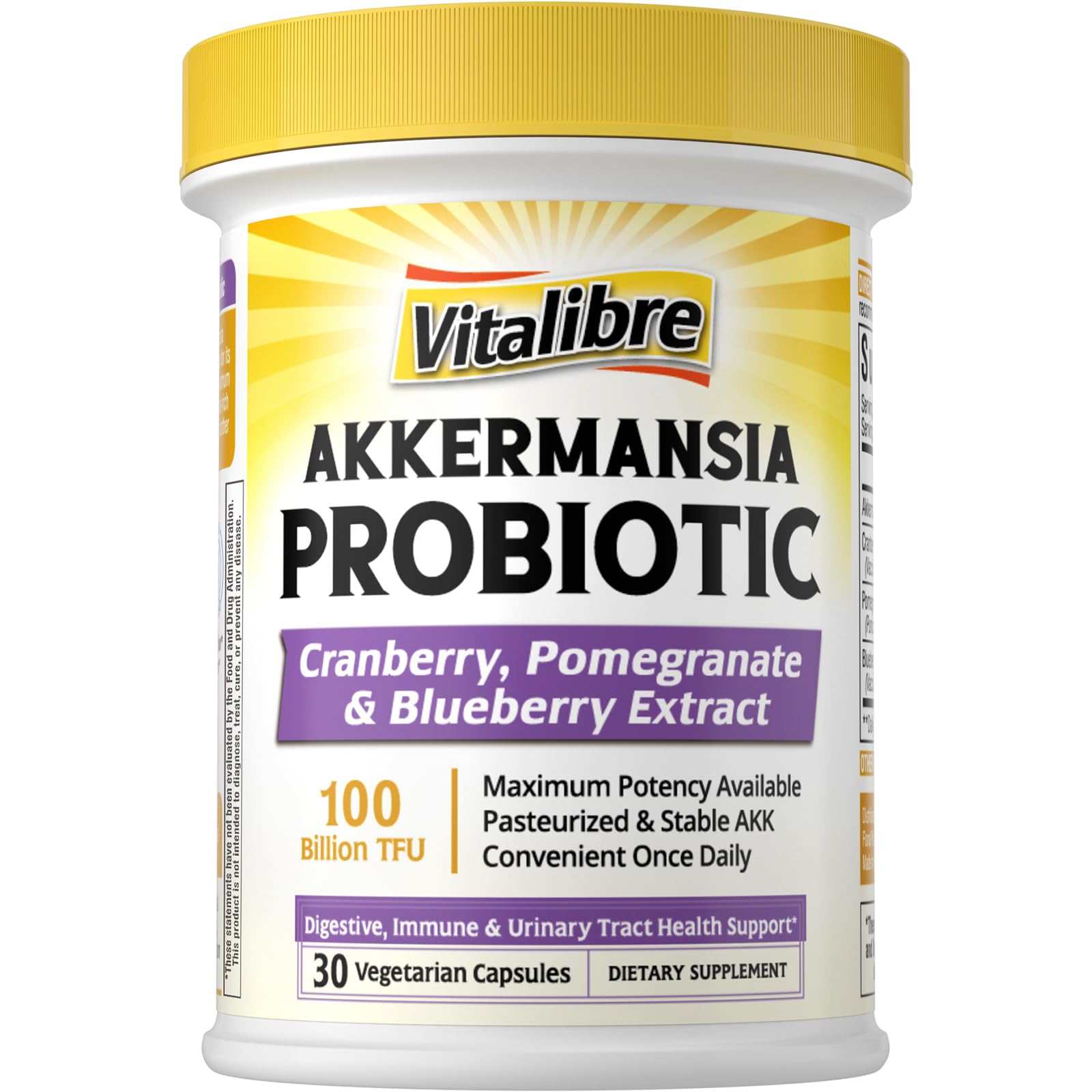 Vitalibre Akkermansia Probiotics 100B TFU - Pasteurized Muciniphila + Cranberry