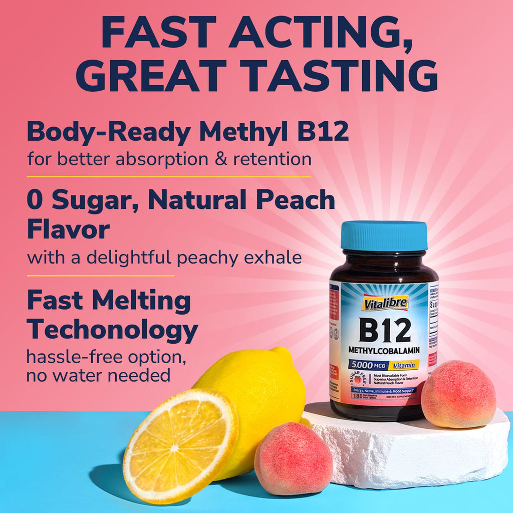 Vitalibre Vitamin B12 Sublingual 5000 mcg – Vegan Methylcobalamin