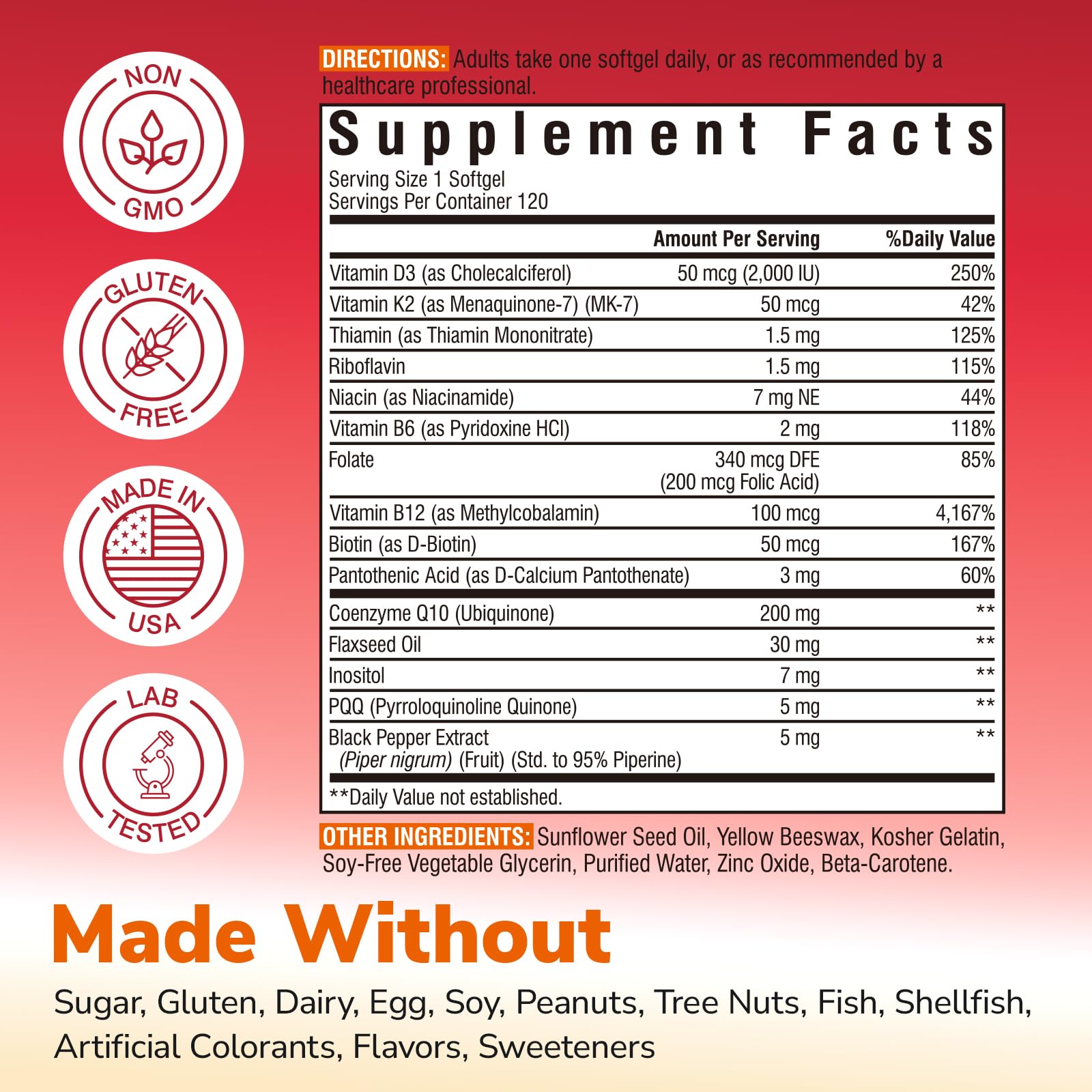 Vitalibre CoQ10 200mg + PQQ - Heart Health, Energy & Immunity | 120 Softgels
