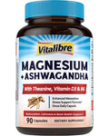 Vitalibre Magnesium Complex with Ashwagandha & L-Theanine – Stress Relief, Bone & Nerve Support | 90 Vegan Capsules