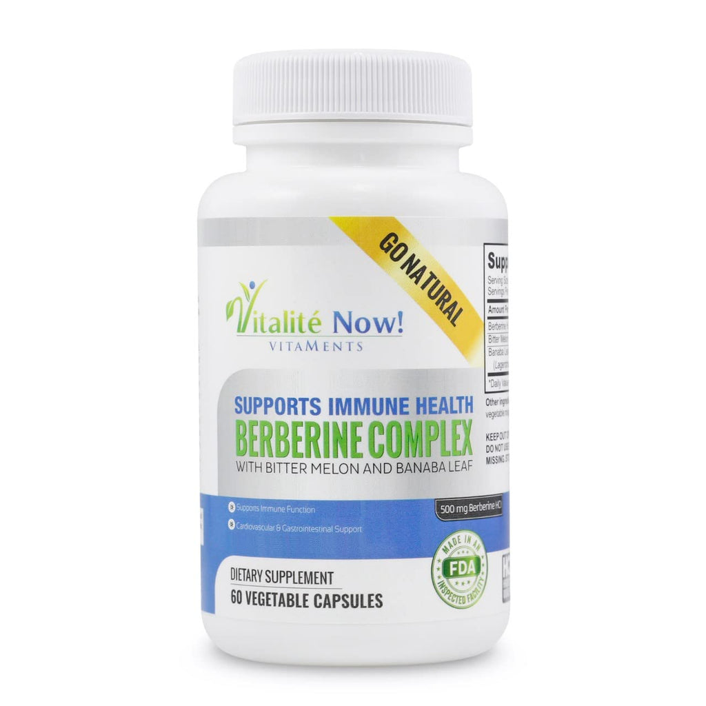 Vitalité Now Berberine 500mg + Bitter Melon & Banaba – Immune, Cardiovascular & GI Support | 60 Veg Capsules