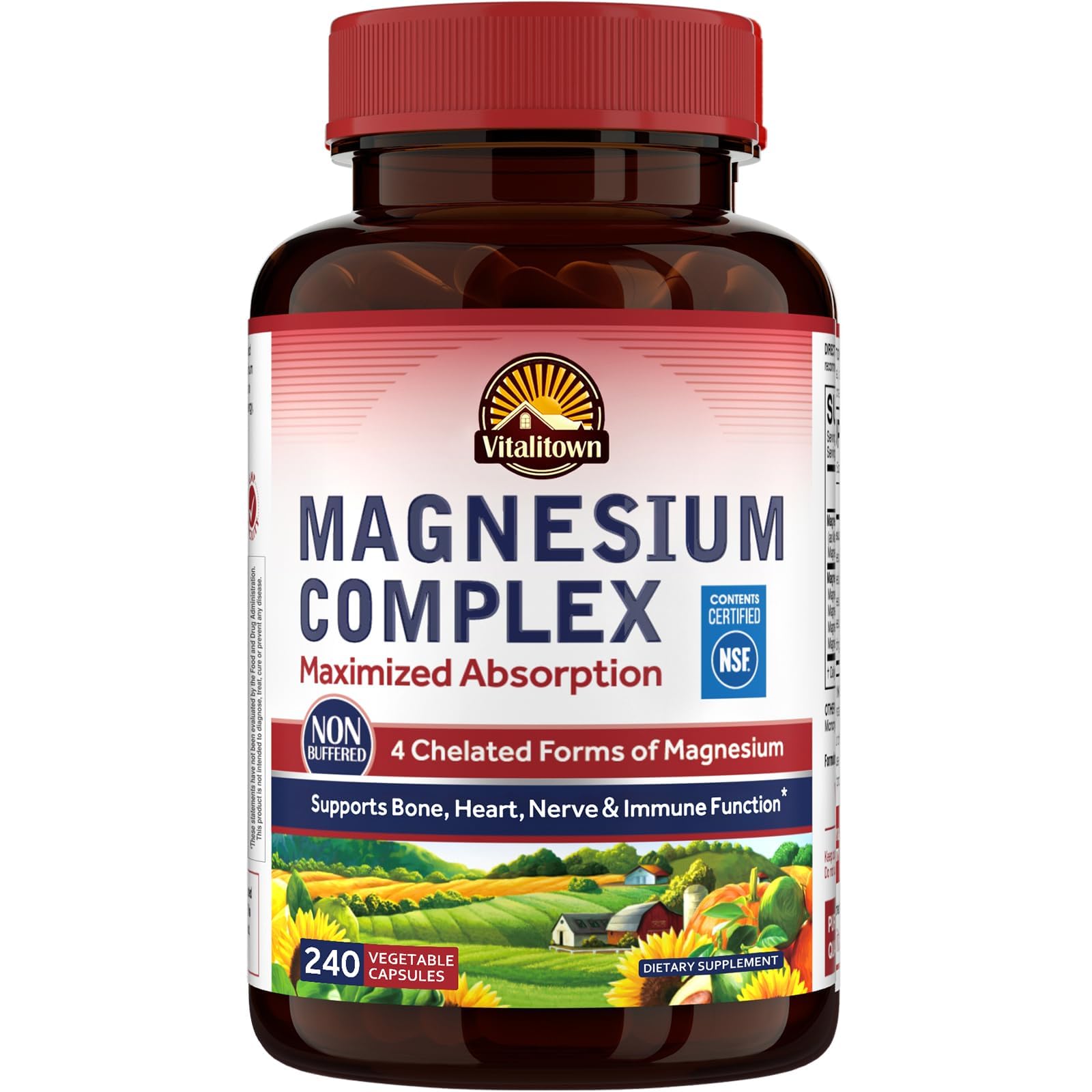 Vitalitown Magnesium Complex 500 mg | Chelated Glycinate, Citrate, Taurate & Malate | 240 Vegan Capsules | NSF Certified