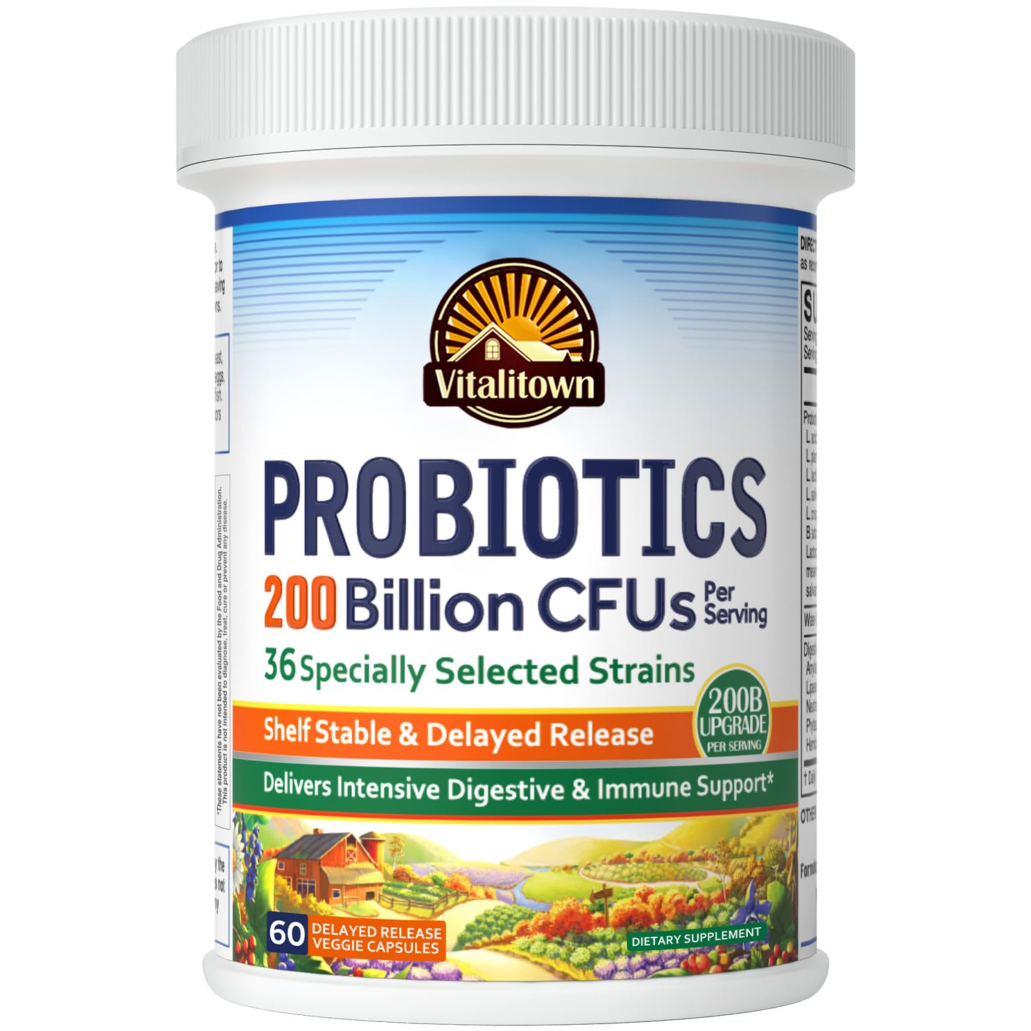 Vitalitown Probiotics 200B CFUs, 36 Strains | Shelf-Stable, 60 ct | Vegan & Non-GMO