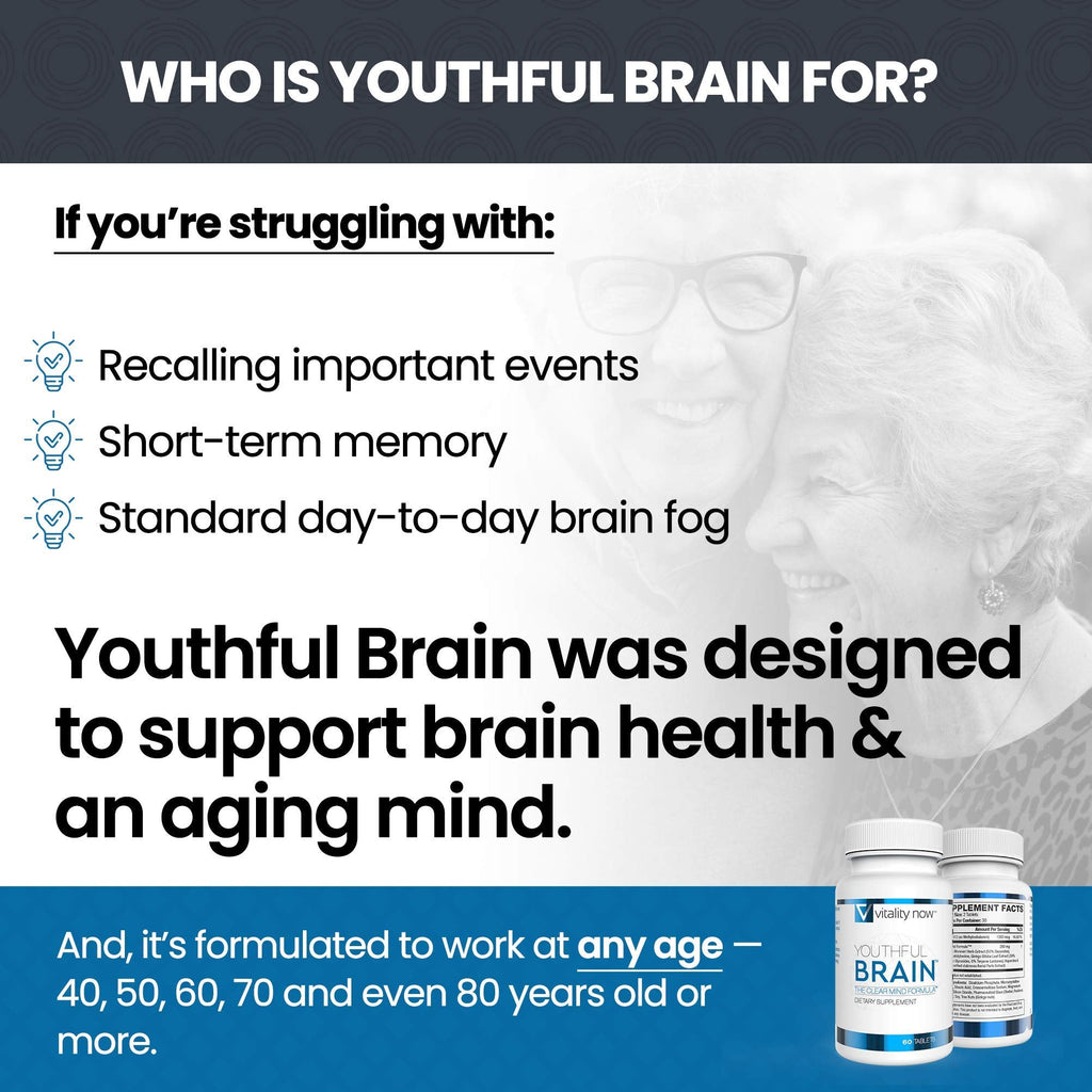 Vitality Now Youthful Brain 2 Bottle Bundle – Memory & Brain Health Support, Bacopa, Ginkgo, B12 (120 ct)