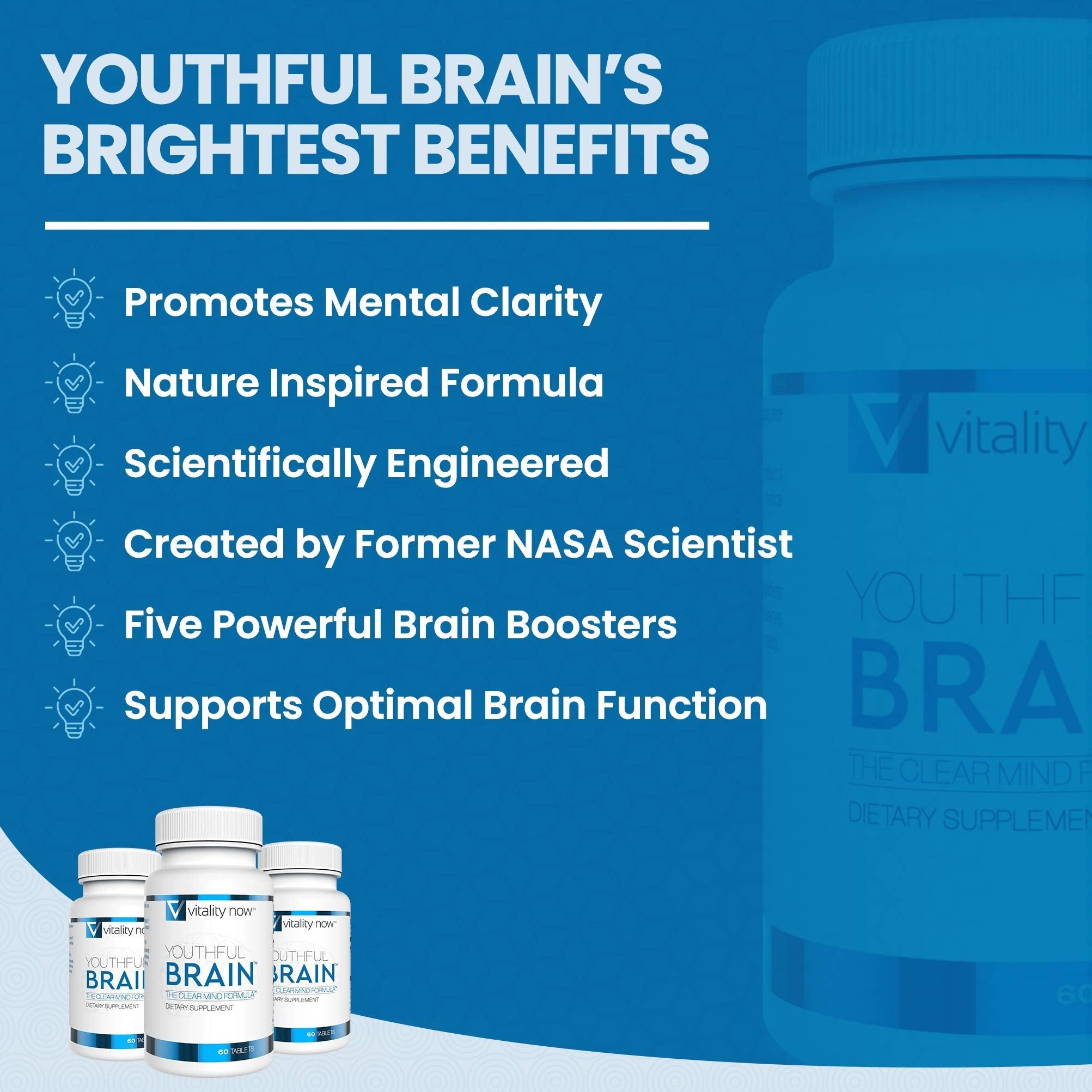 Vitality Now Youthful Brain 2 Bottle Bundle – Memory & Brain Health Support, Bacopa, Ginkgo, B12 (120 ct)