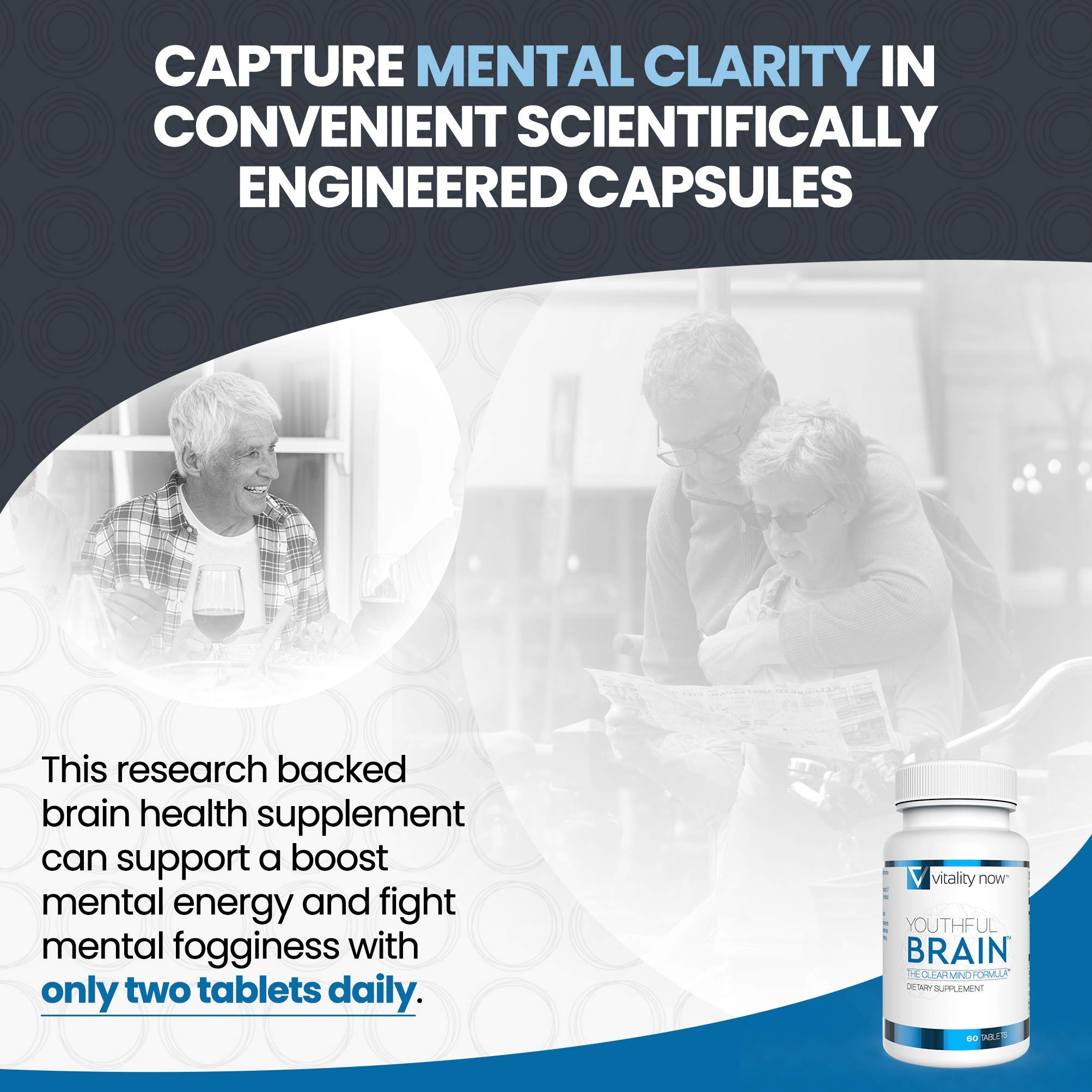 Vitality Now Youthful Brain 2 Bottle Bundle – Memory & Brain Health Support, Bacopa, Ginkgo, B12 (120 ct)