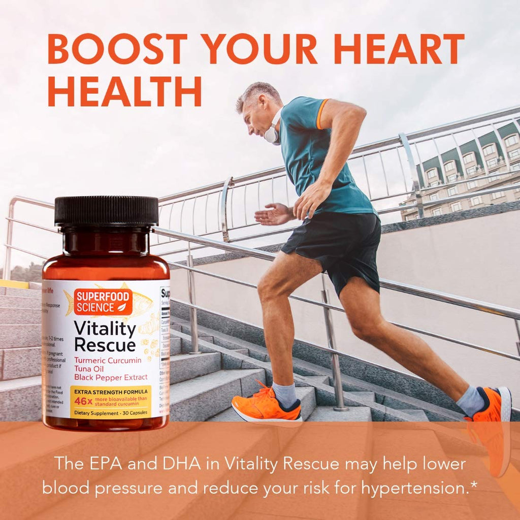 Vitality Rescue Fish Oil + Turmeric with BioPerine | CurcuWin 46x Absorption | 30 Capsules