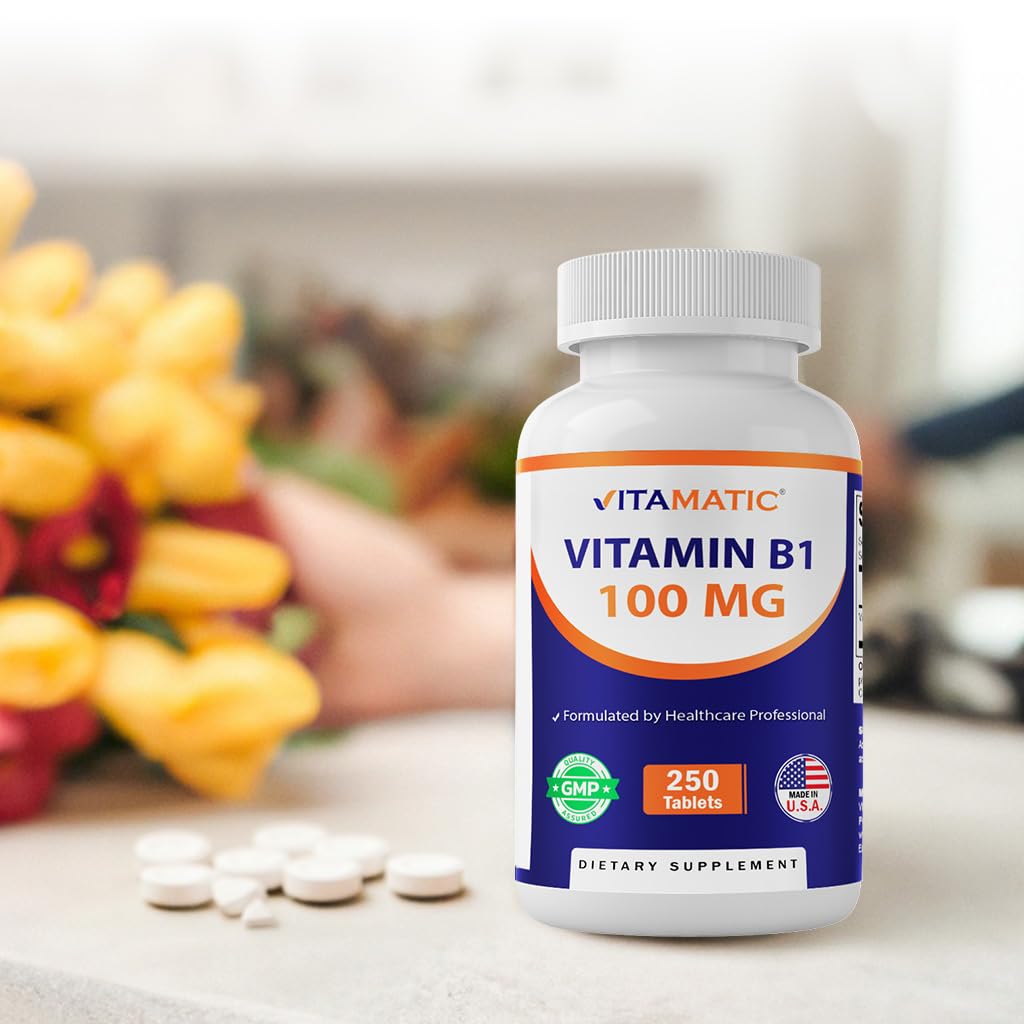 Vitamatic Vitamin B1 100mg – 250 Vegetarian Tablets | Energy, Nerve & Heart Health (Pack of 2)