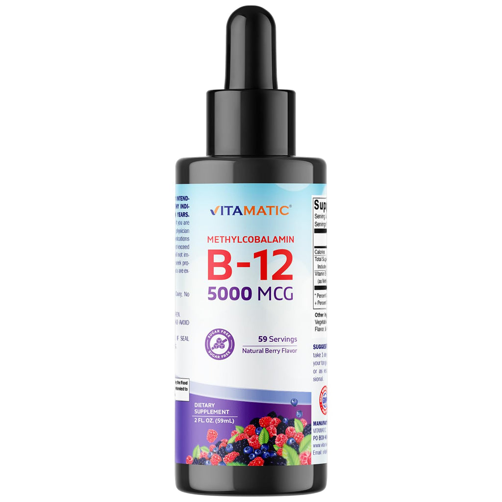 Vitamatic Liquid Vitamin B12 5000 mcg – Berry Flavor – Sublingual 2 fl oz