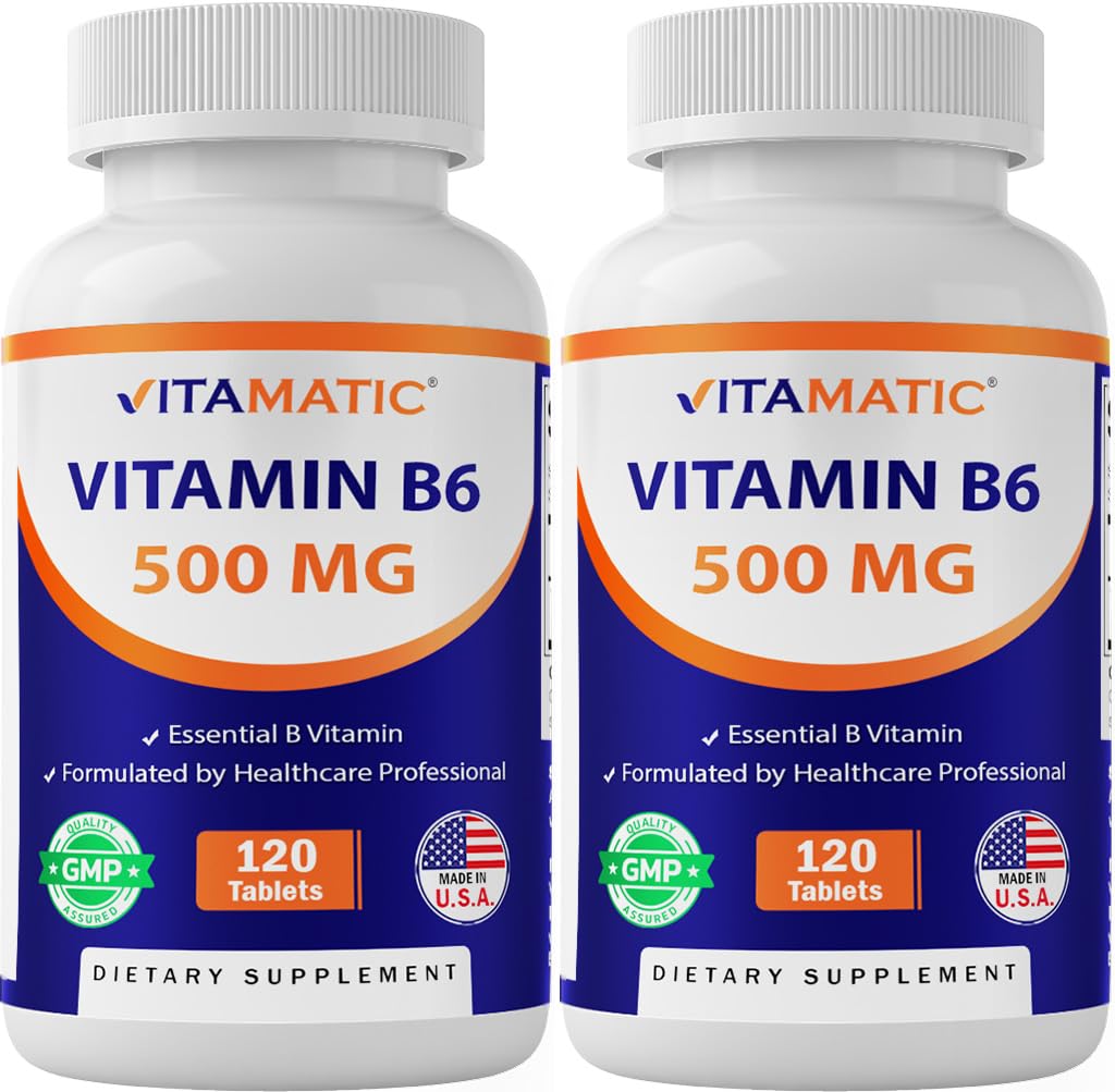Vitamatic Vitamin B6 500 mg – 120 Vegetarian Tablets | 2-Pack – Energy, Metabolism & Immune Support