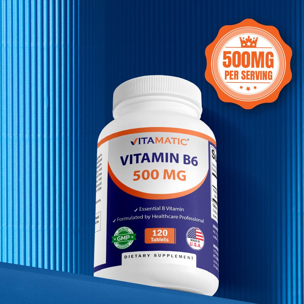 Vitamatic Vitamin B6 500 mg – 120 Vegetarian Tablets | 2-Pack – Energy, Metabolism & Immune Support