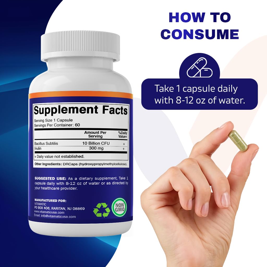 Vitamatic Bacillus Subtilis 10 Billion DR Capsule – 60 Count (Pack of 2) | Digestive & Immune Support