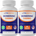 Vitamatic Berberine 500mg – 60 Veg Capsules – Made in USA, Gluten Free, Non-GMO (2 Bottles)