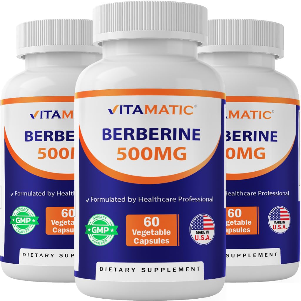 Vitamatic Berberine 500mg - 60 Veg Capsules | Made in USA, Gluten Free, Non-GMO