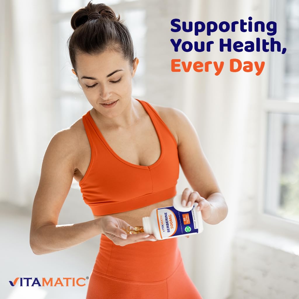 Vitamatic Berberine 500mg - 60 Veg Capsules | Made in USA, Gluten Free, Non-GMO