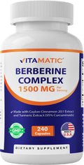 Vitamatic Berberine with Ceylon Cinnamon – 1500mg, 240 Veg Capsules, Non-GMO, Gluten Free