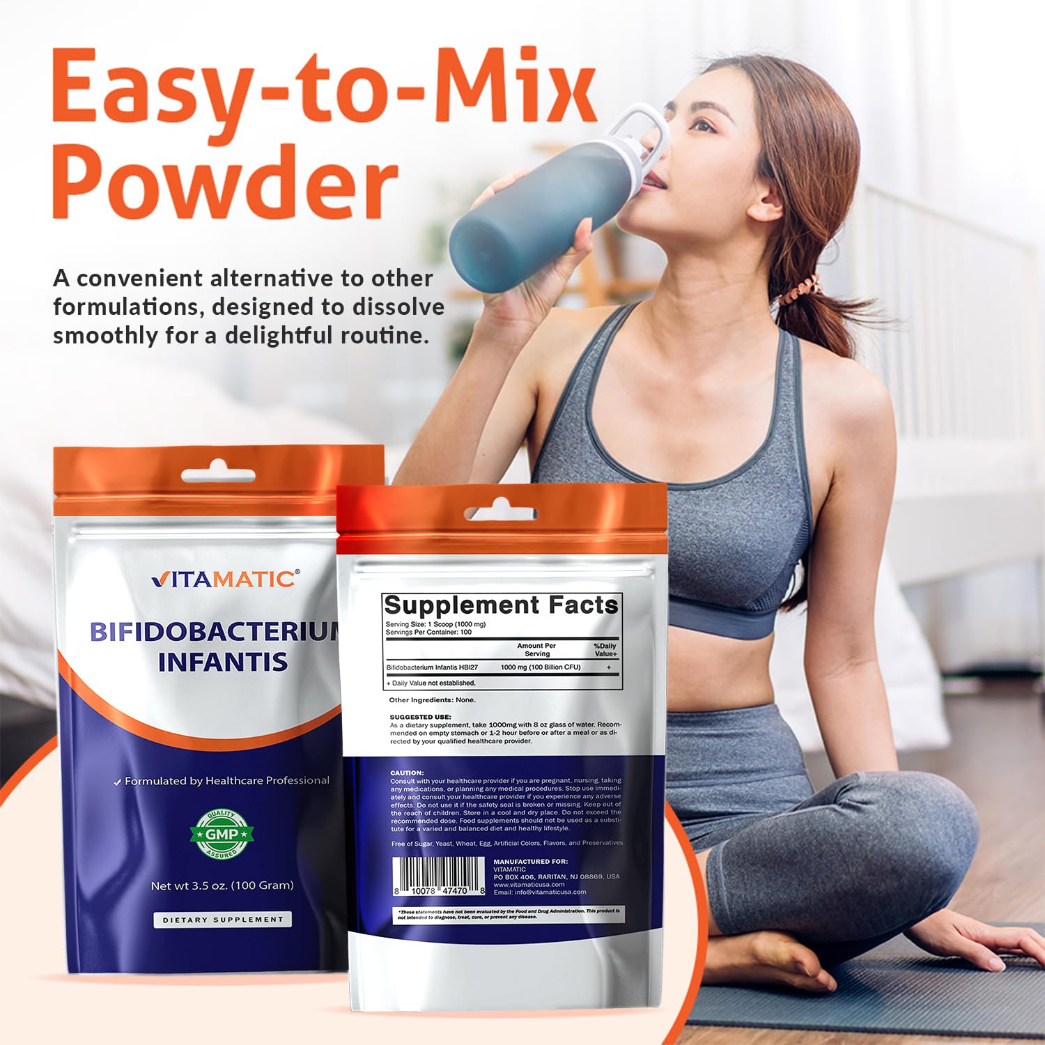 Vitamatic Bifidobacterium Infantis Probiotic Powder – Digestive & Immune Support, 100g (100 Servings)