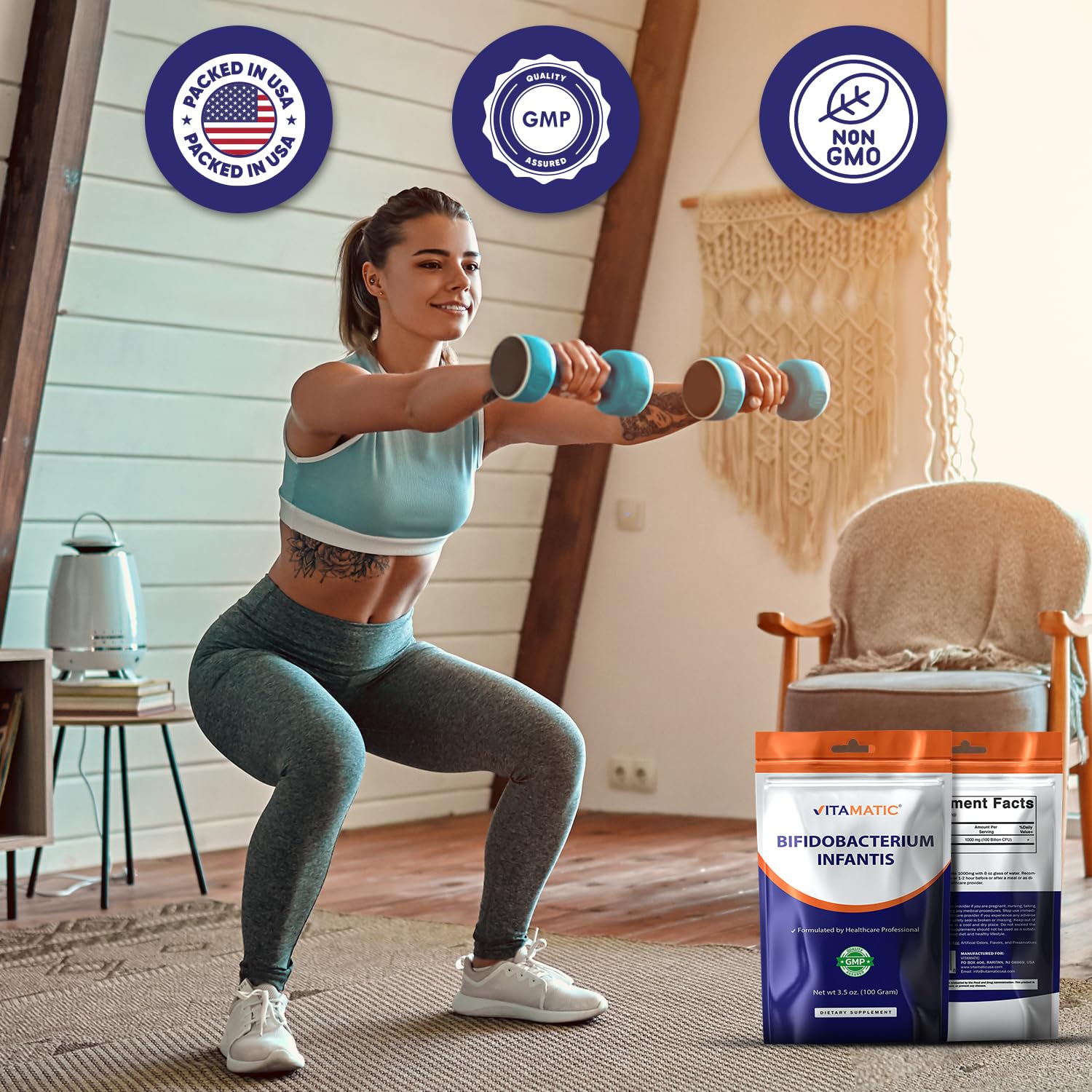 Vitamatic Bifidobacterium Infantis Probiotic Powder – Digestive & Immune Support, 100g (100 Servings)