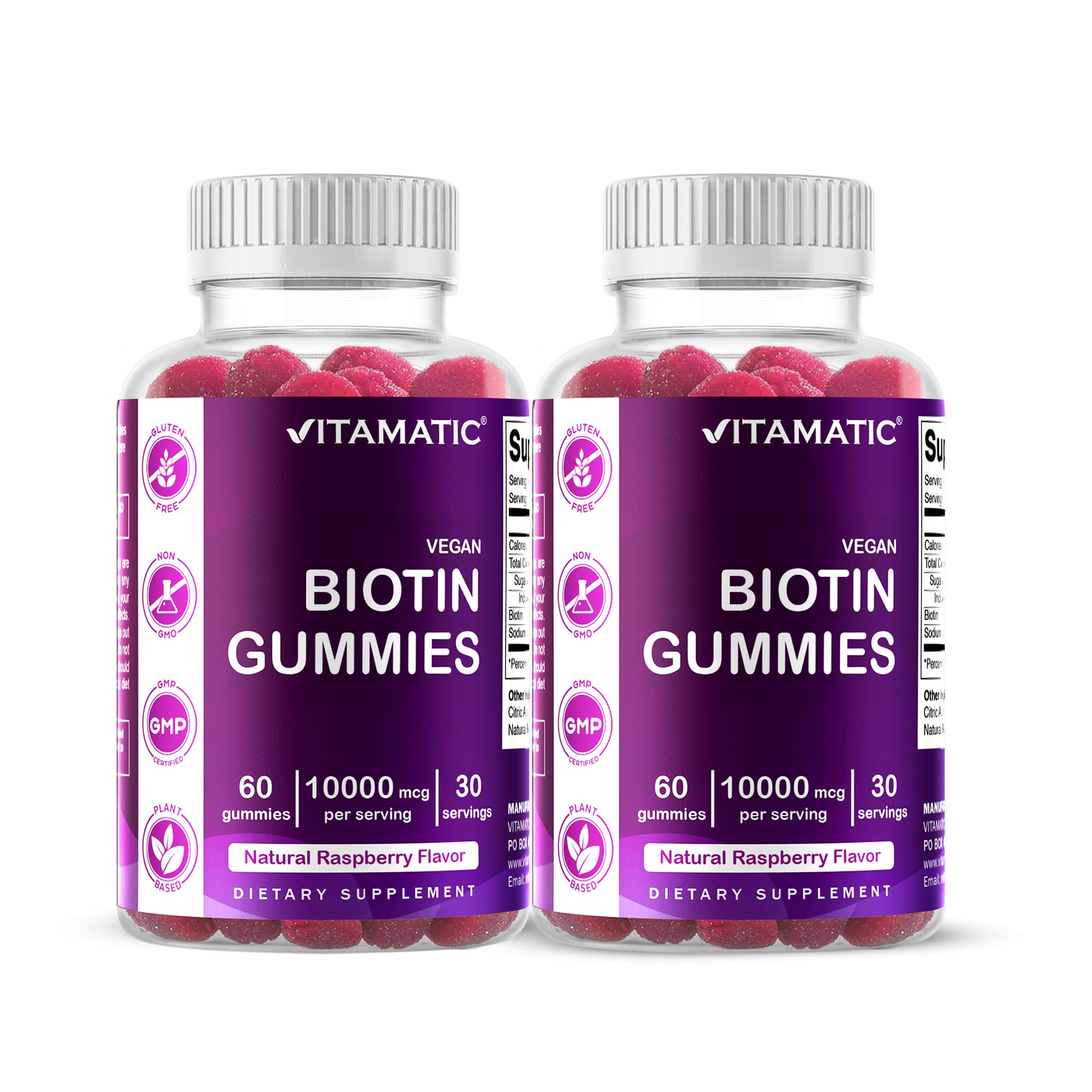 Vitamatic Biotin Gummies 10,000 mcg – 2 Bottles (60 Vegan Gummies Each) | Vitamin B7