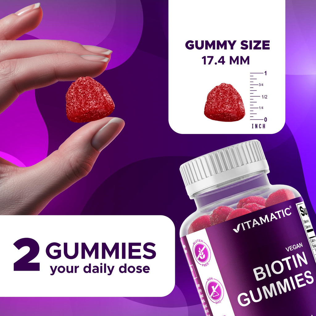 Vitamatic Biotin Gummies 10,000 mcg – 2 Bottles (60 Vegan Gummies Each) | Vitamin B7