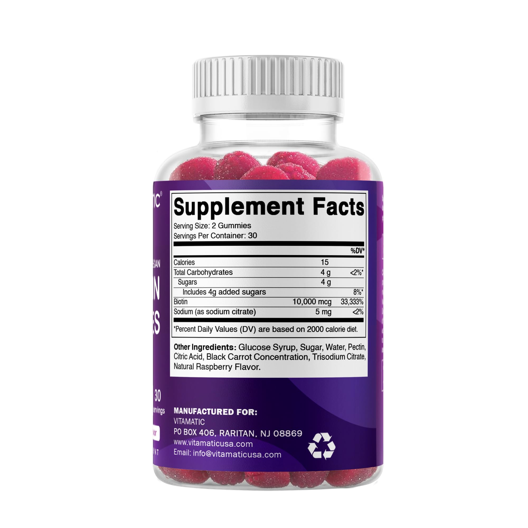 Vitamatic Biotin Gummies 10,000 mcg – 60 Vegan Gummies | Vitamin B7 for Hair, Skin & Nails