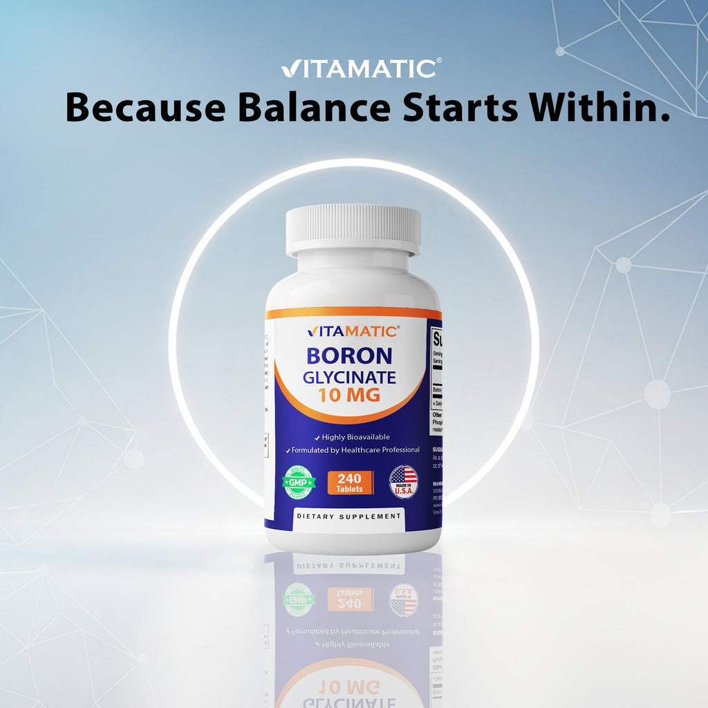 Vitamatic Chelated Boron Glycinate 10mg – 240 Tablets | Supports Hormone Balance & Bone Health