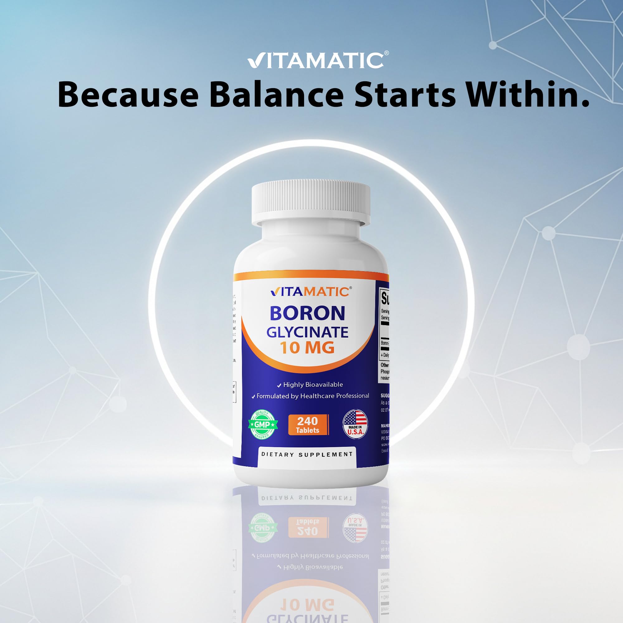 Vitamatic Chelated Boron Glycinate 10mg – 240 Tablets | Supports Hormone Balance & Bone Health