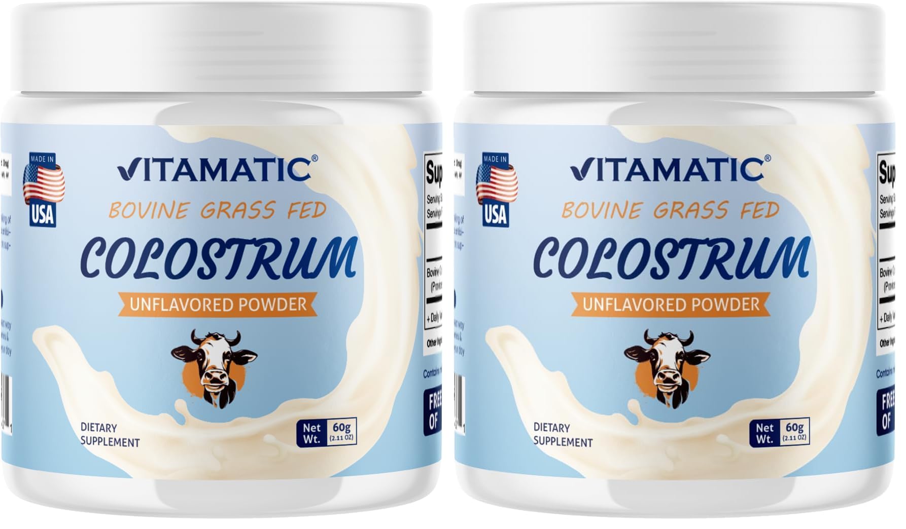 Vitamatic Bovine Colostrum Powder 30% IgG - 60g (2-Pack) for Gut Health & Immunity