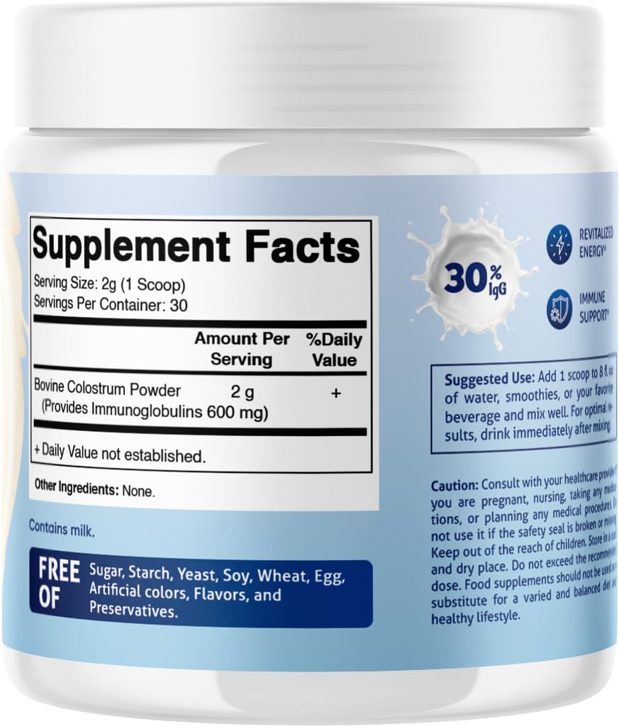 Vitamatic Bovine Colostrum Powder 30% IgG - 60g (2-Pack) for Gut Health & Immunity