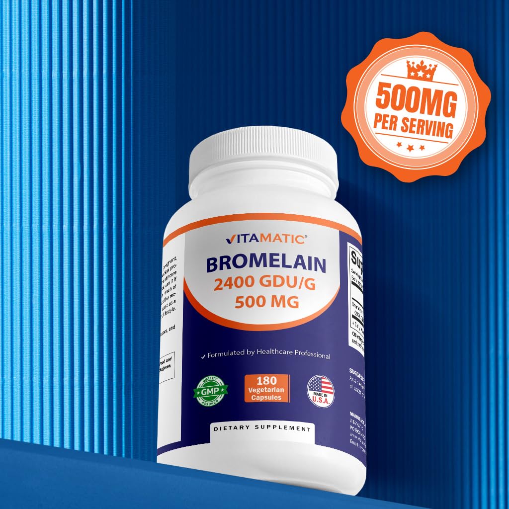 Vitamatic Bromelain Supplement 500mg - 2400 GDU/g - 180 Capsules (Pack of 2)
