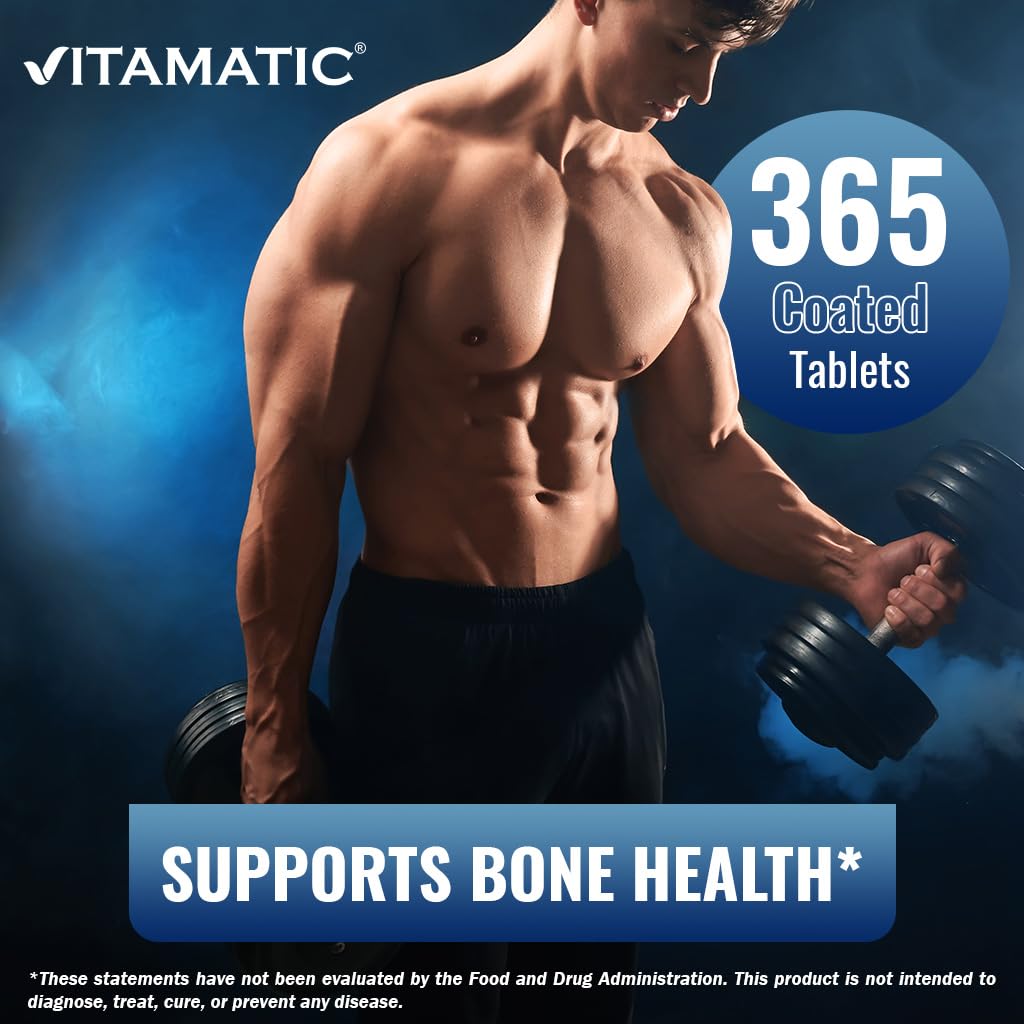 Vitamatic Calcium 1200mg with D3, K2 & B12 | Immune & Bone Health - 365 Coated Tablets