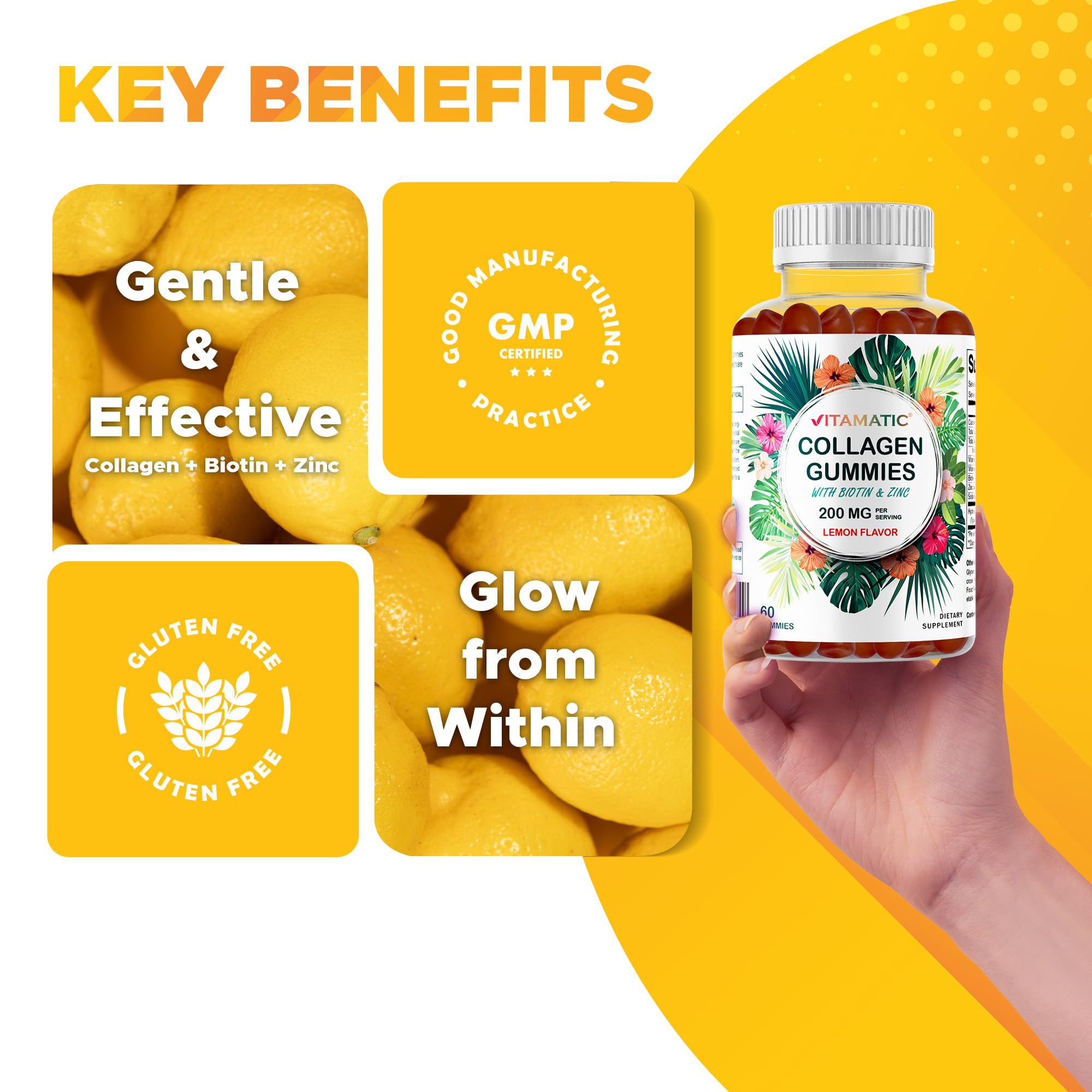 Vitamatic Hydrolyzed Collagen Gummies with Vitamin C, Zinc & Biotin – 2 Pack (60 Gummies)