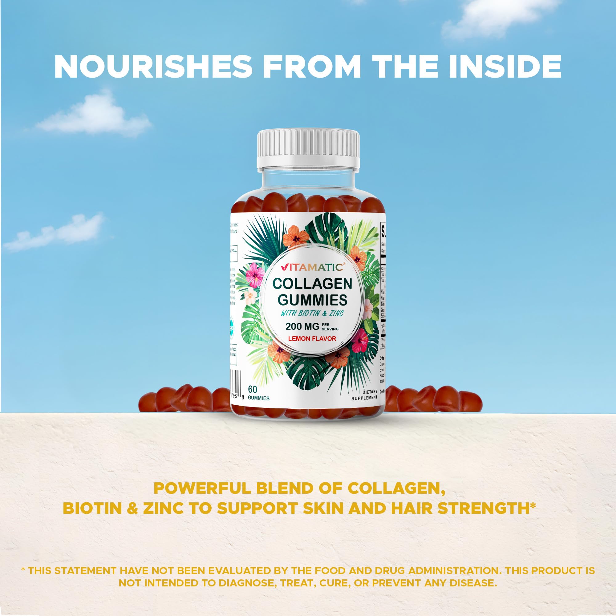 Vitamatic Hydrolyzed Collagen Gummies with Vitamin C, Zinc & Biotin – 2 Pack (60 Gummies)
