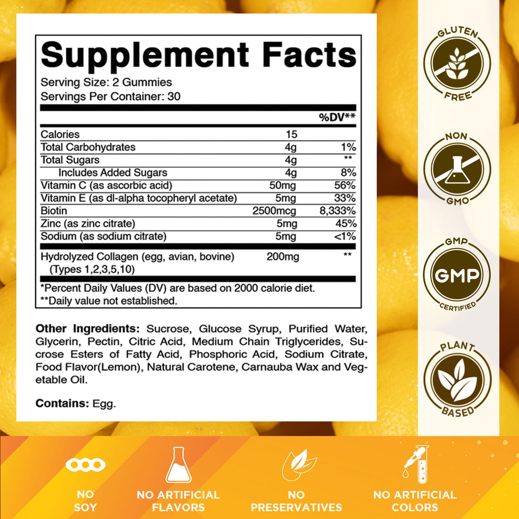 Vitamatic Hydrolyzed Collagen Gummies with Vitamin C, Zinc & Biotin – 2 Pack (60 Gummies)