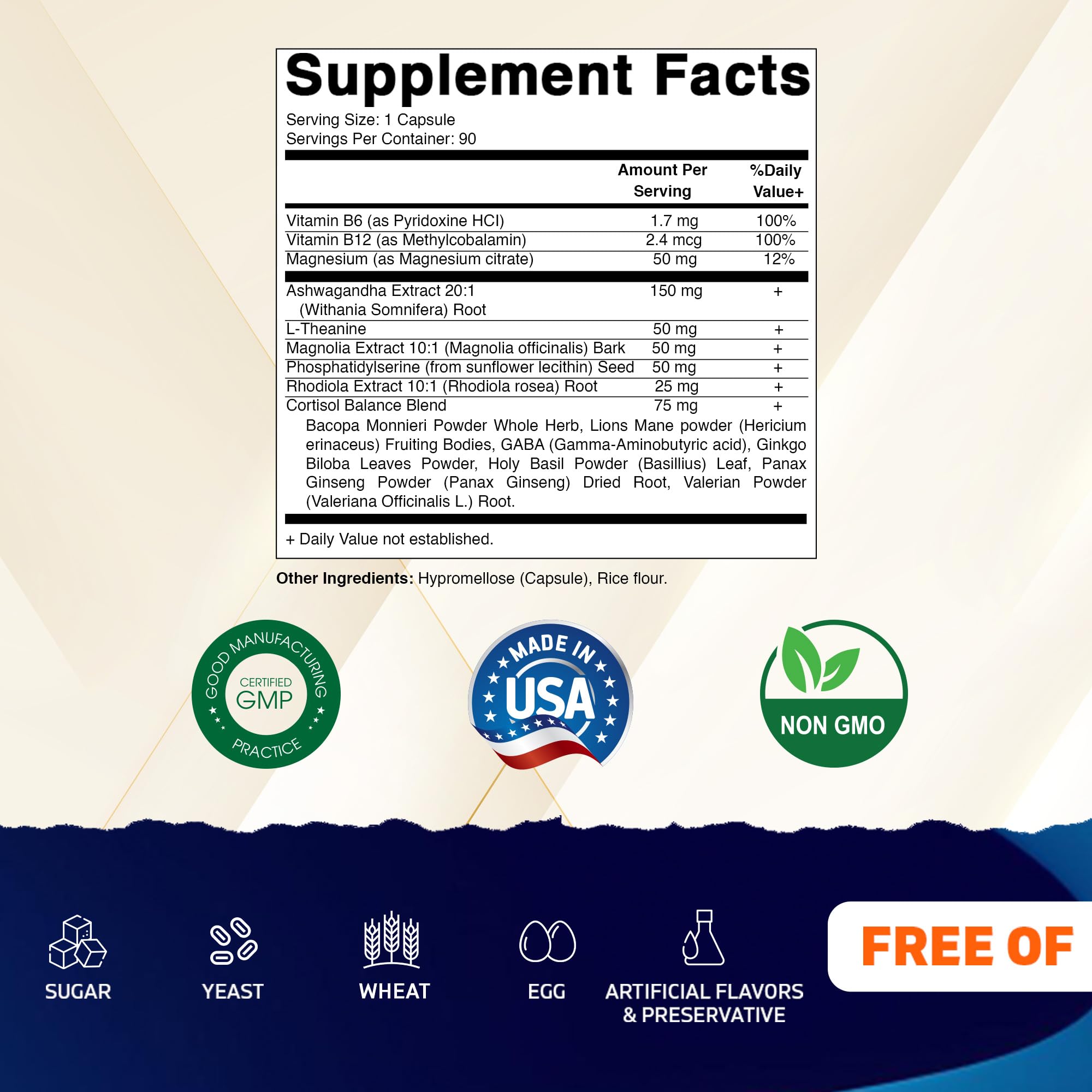 Vitamatic Cortisol Health Support - 90 Veggie Capsules | Adaptogenic & Nootropic