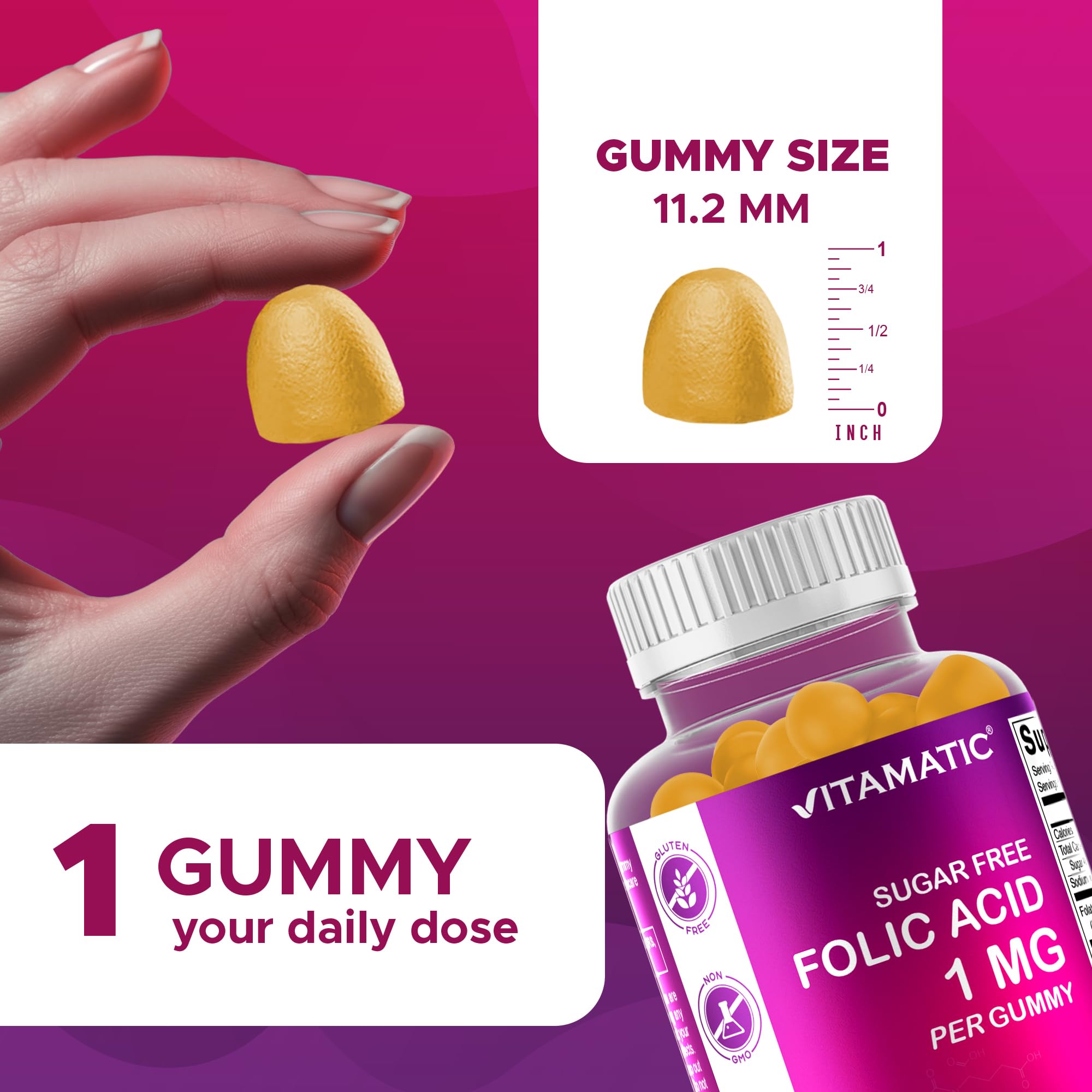 Vitamatic Folic Acid Gummies 1000 mcg - Prenatal Vegan Vitamin