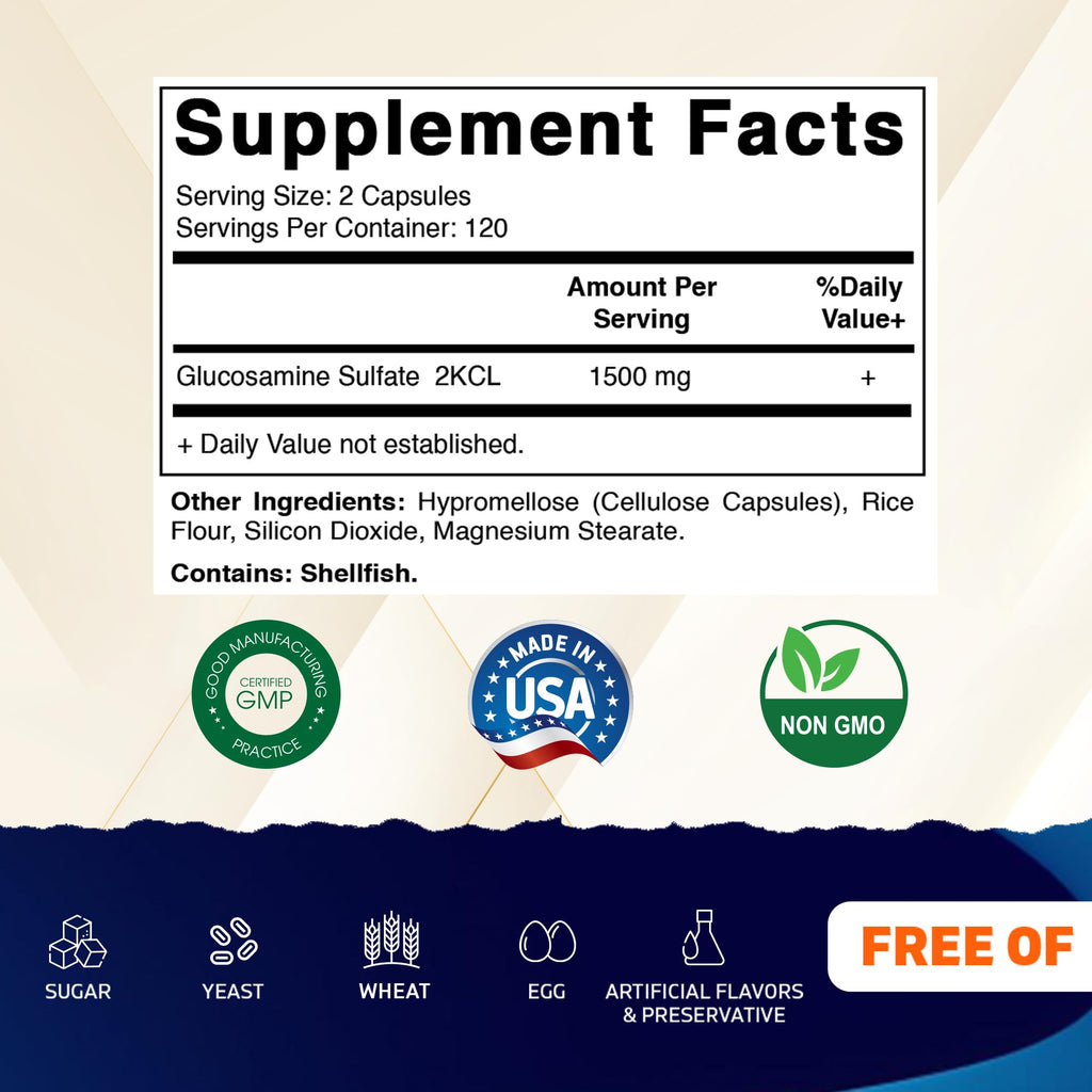 Vitamatic Glucosamine Sulfate 1500mg - 120 Servings, 240 Capsules