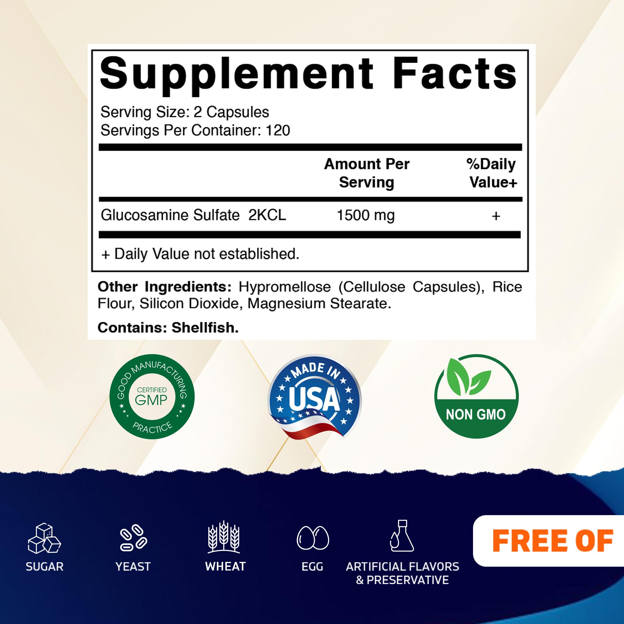 Vitamatic Glucosamine Sulfate 1500mg - 120 Servings, 240 Capsules