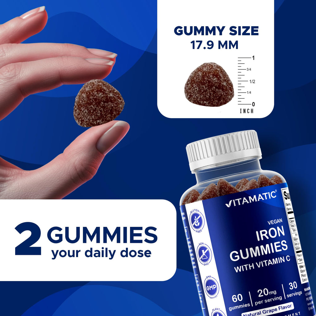 Vitamatic Iron Gummies - 20mg Iron + Vitamin C | 60 Vegan Gummies